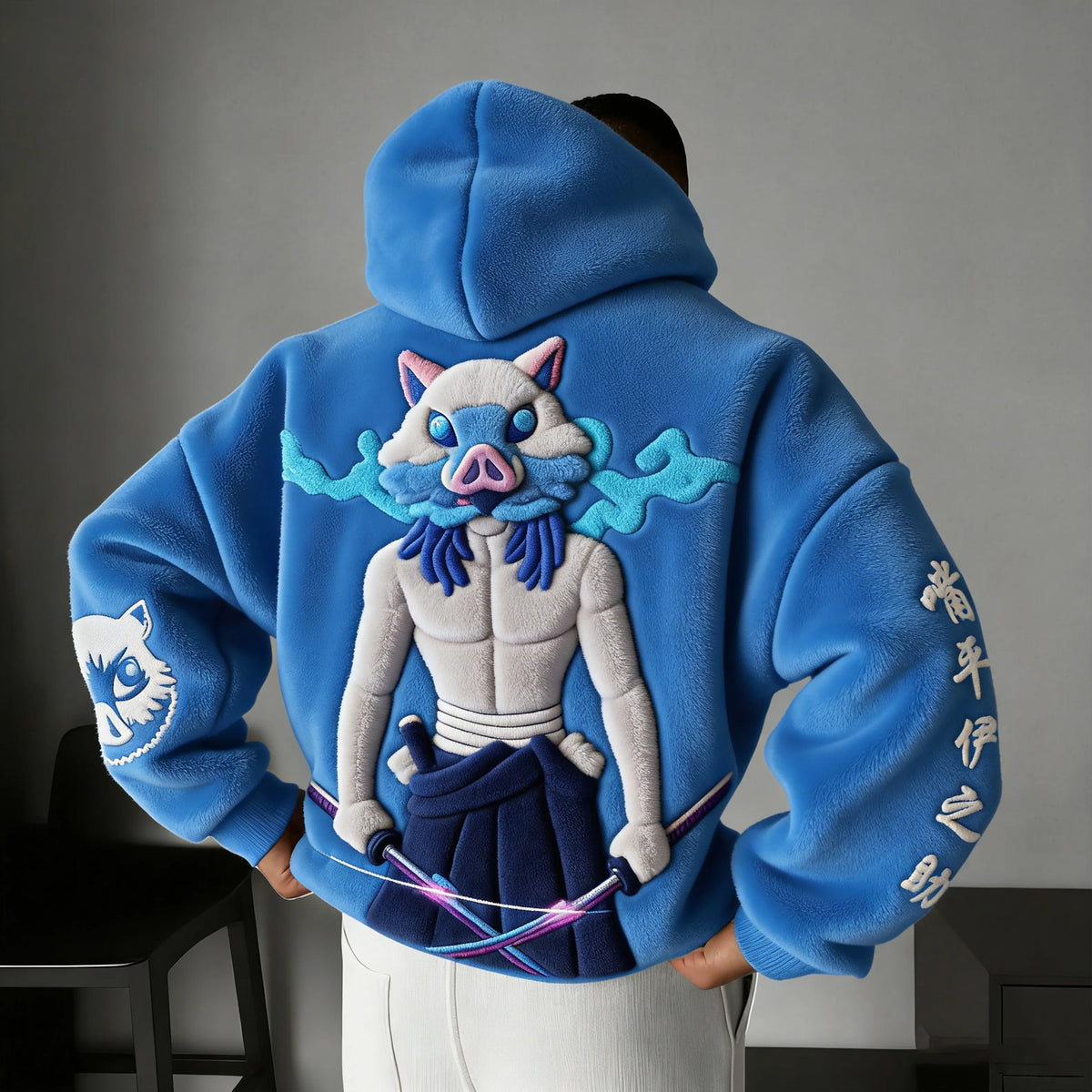 Demon Slayer Color-blocked Corduroy Hooded Sweatshirt