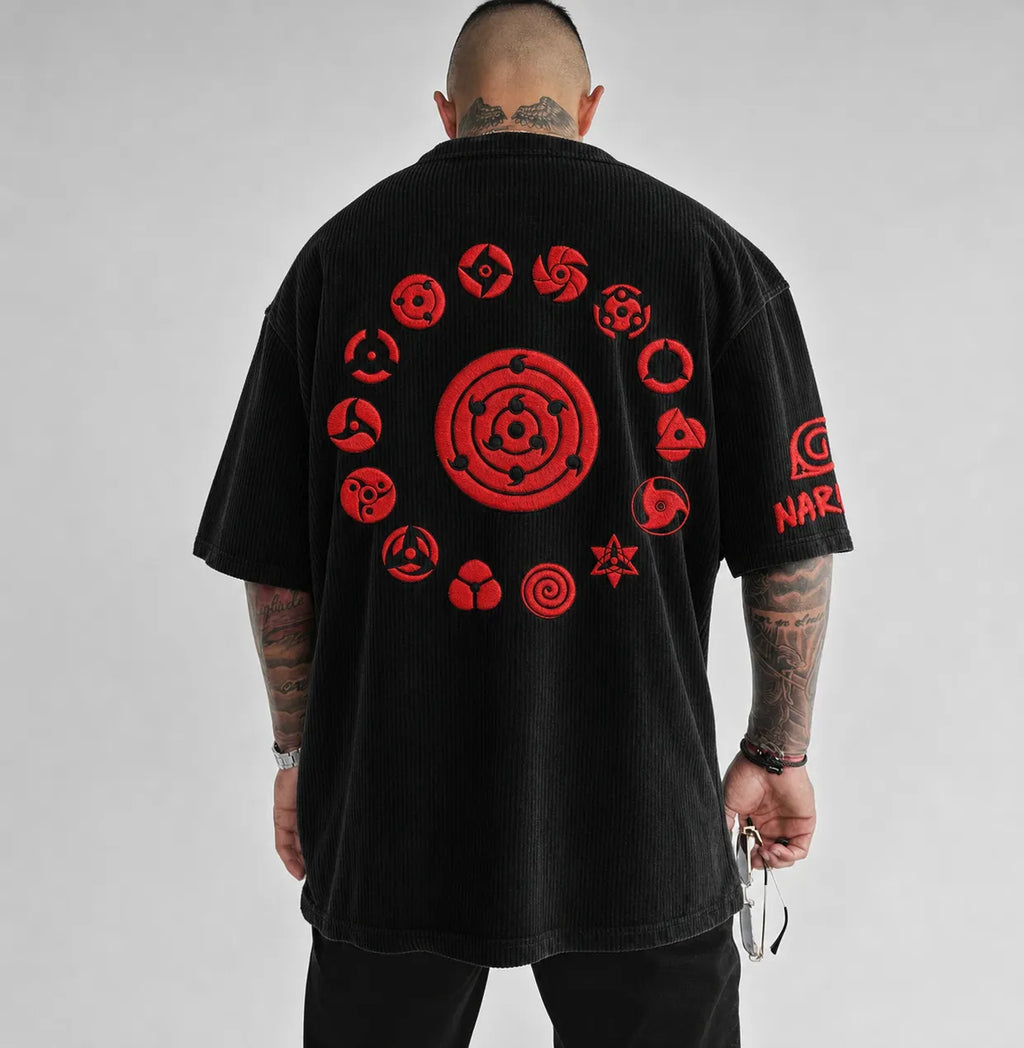 Naruto Unisex Anime-Style Retro Corduroy Oversized T-Shirt