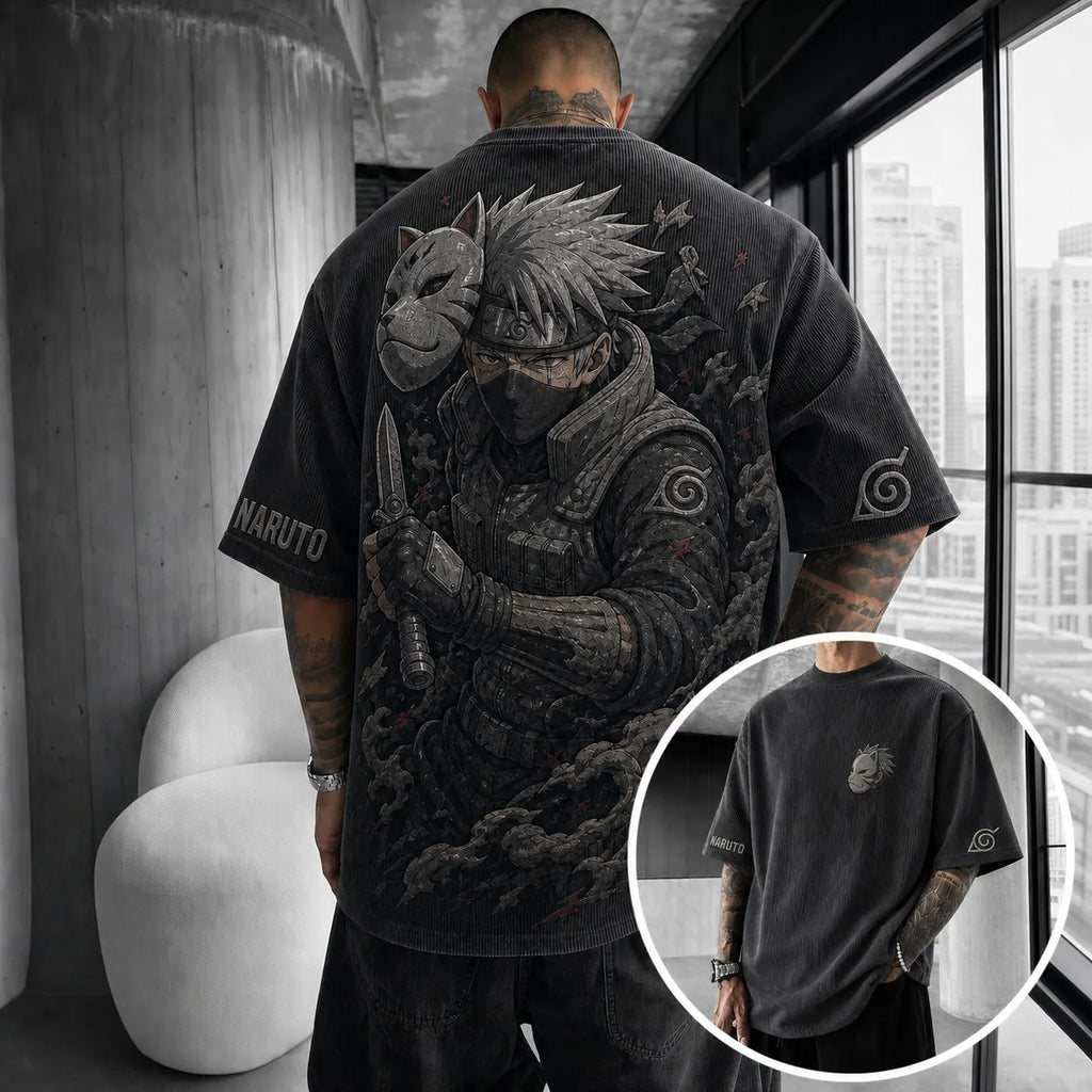 Naruto Unisex Anime-Style Retro Corduroy Oversized T-Shirt