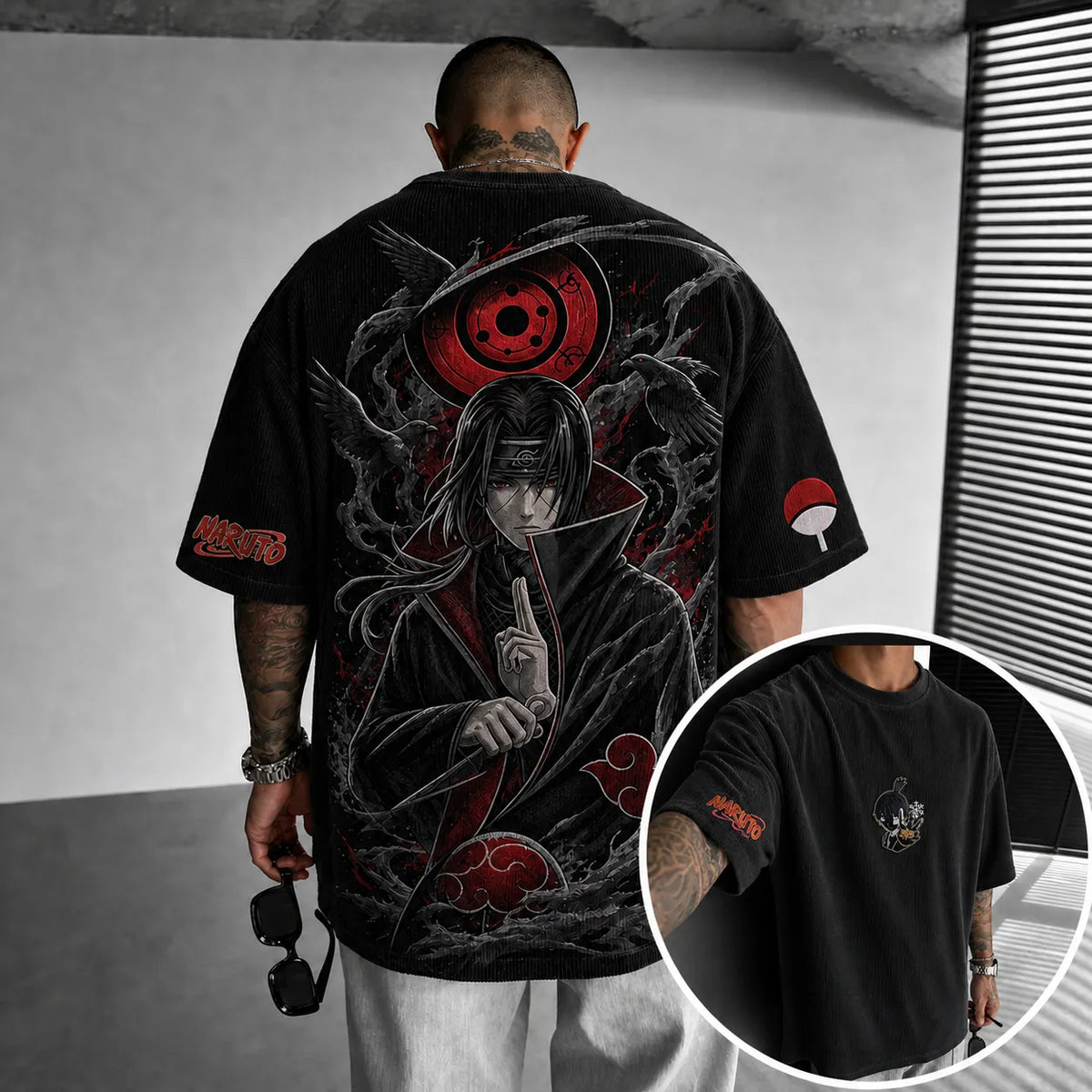 Naruto Unisex Anime-Style Retro Corduroy Oversized T-Shirt