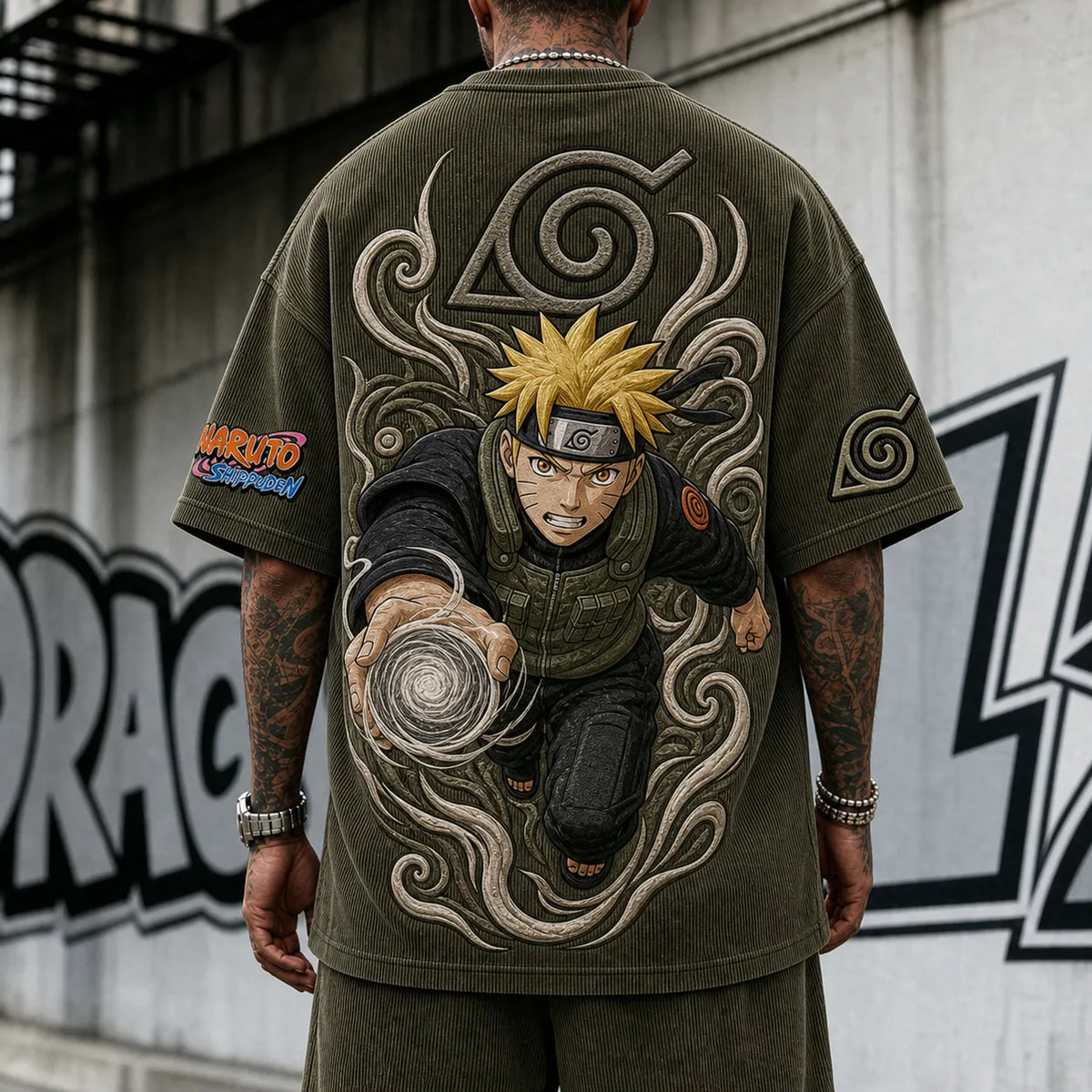 Naruto Unisex Anime-Style Retro Corduroy Oversized T-Shirt
