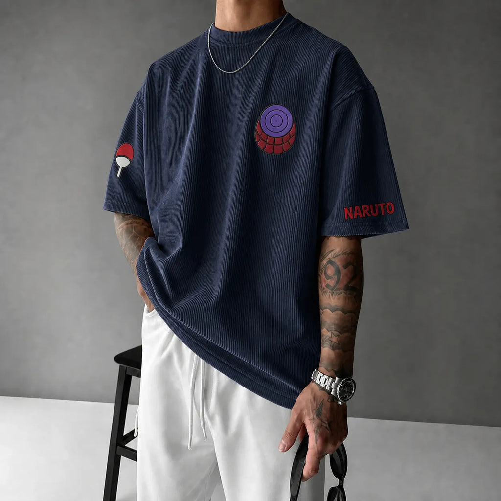 Naruto Unisex Anime-Style Retro Corduroy Oversized T-Shirt