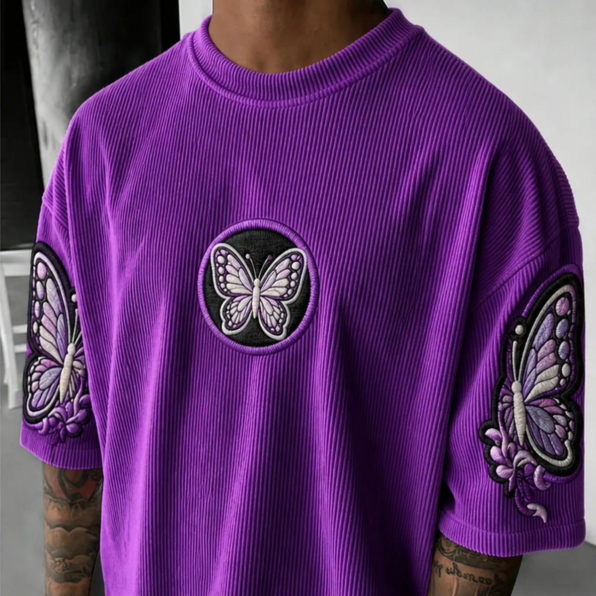 Demon Slayer Unisex Anime-Style Retro Corduroy Oversized T-Shirt