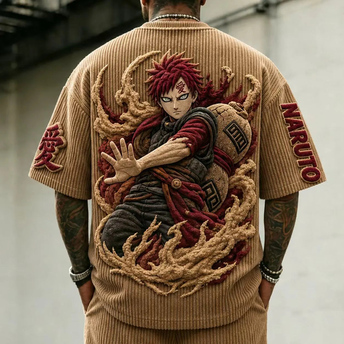 Naruto Unisex Anime-Style Retro Corduroy Oversized T-Shirt
