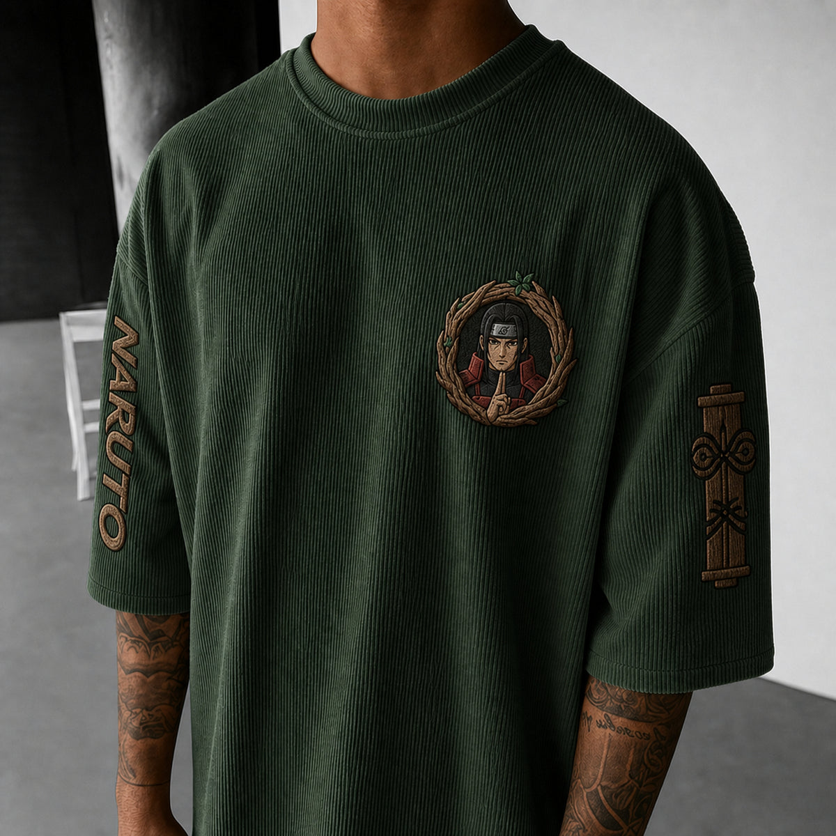 Naruto Unisex Anime-Style Retro Corduroy Oversized T-Shirt