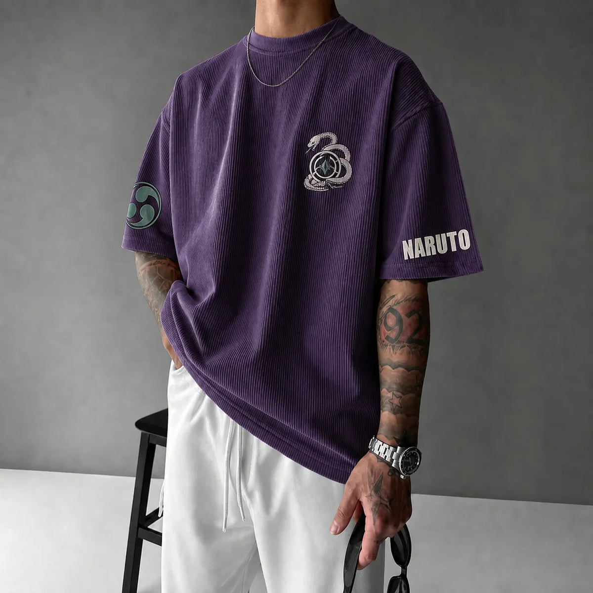 Naruto Unisex Anime-Style Retro Corduroy Oversized T-Shirt