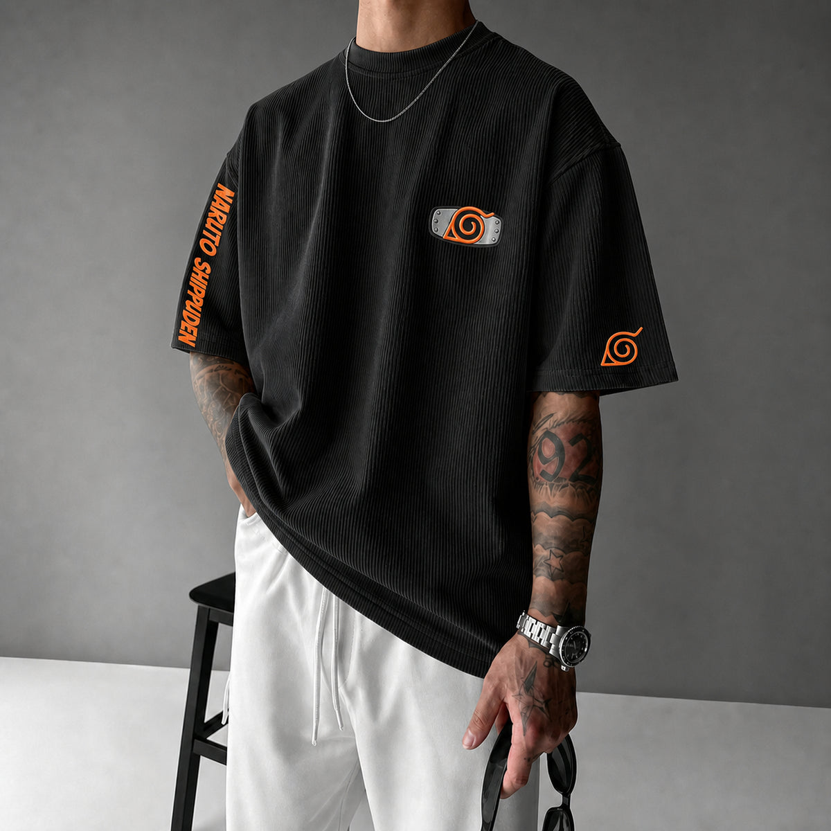 Naruto Unisex Anime-Style Retro Corduroy Oversized T-Shirt