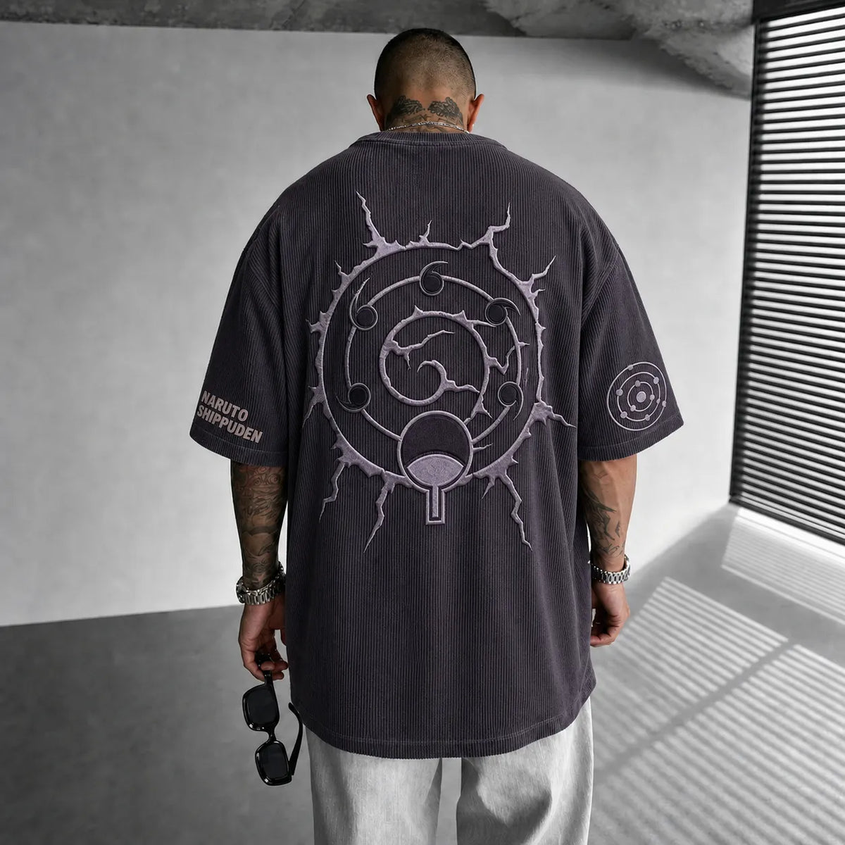 Naruto Unisex Anime-Style Retro Corduroy Oversized T-Shirt