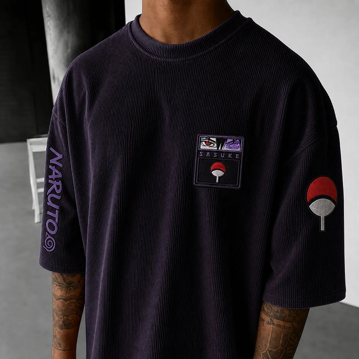 Naruto Unisex Anime-Style Retro Corduroy Oversized T-Shirt