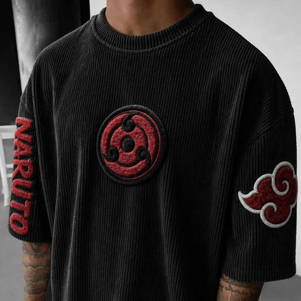 Naruto Unisex Anime-Style Retro Corduroy Oversized T-Shirt