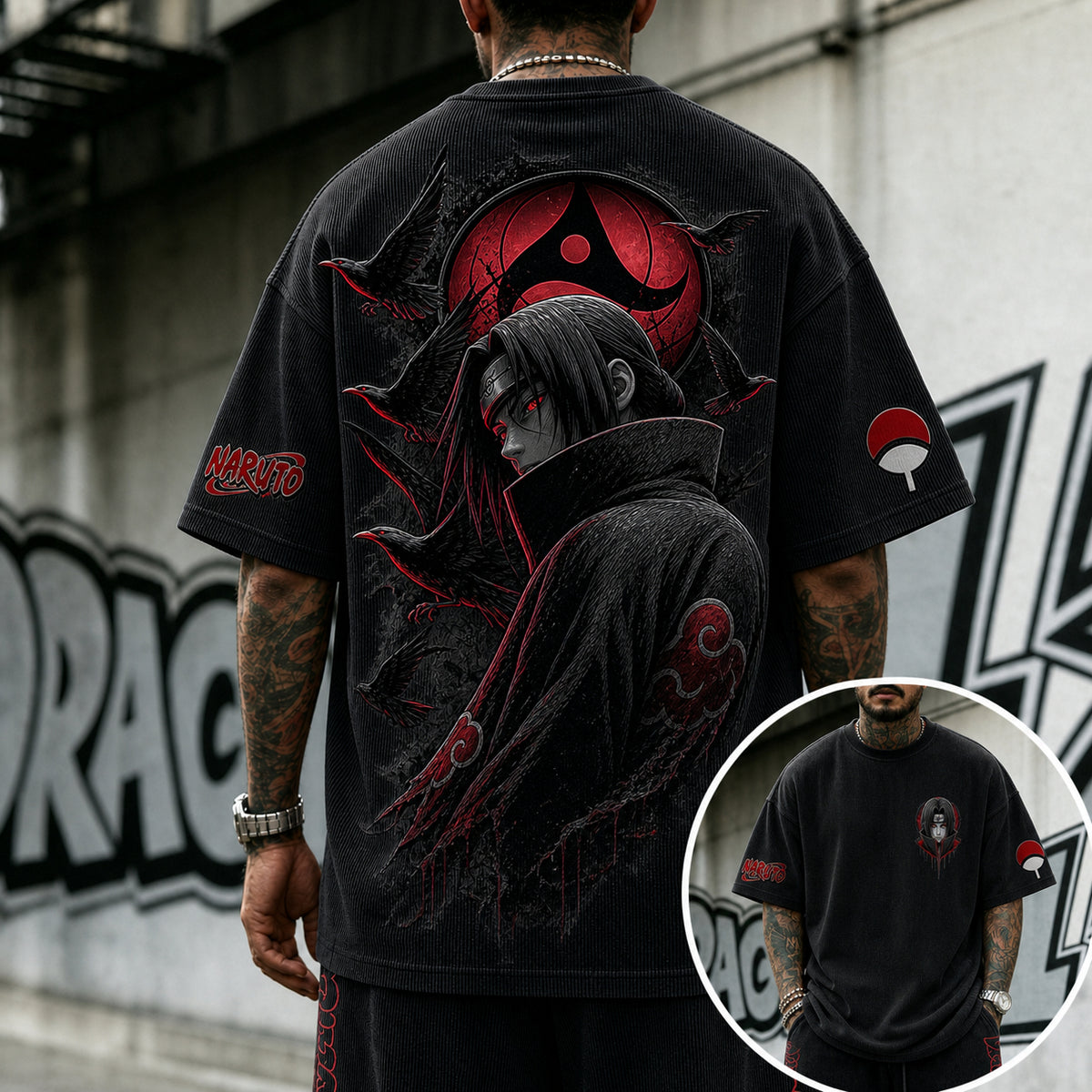Naruto Unisex Anime-Style Retro Corduroy Oversized T-Shirt