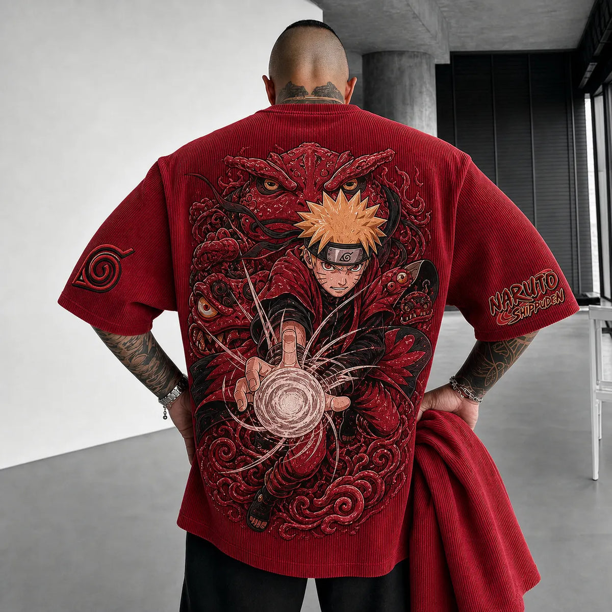 Naruto Unisex Anime-Style Retro Corduroy Oversized T-Shirt