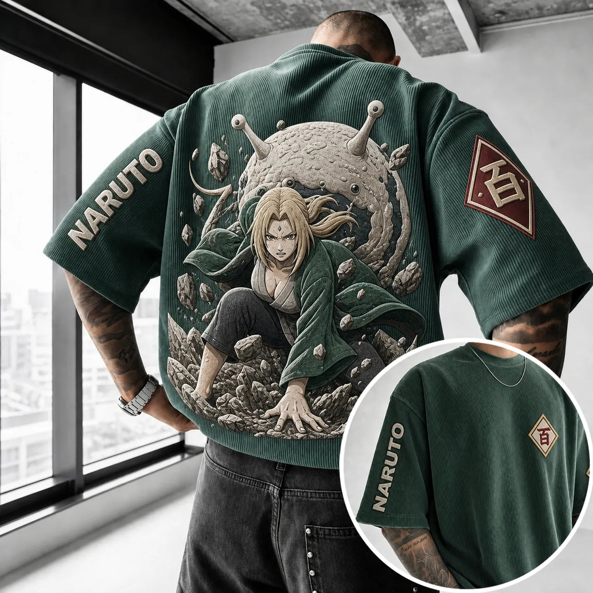 Naruto Unisex Anime-Style Retro Corduroy Oversized T-Shirt