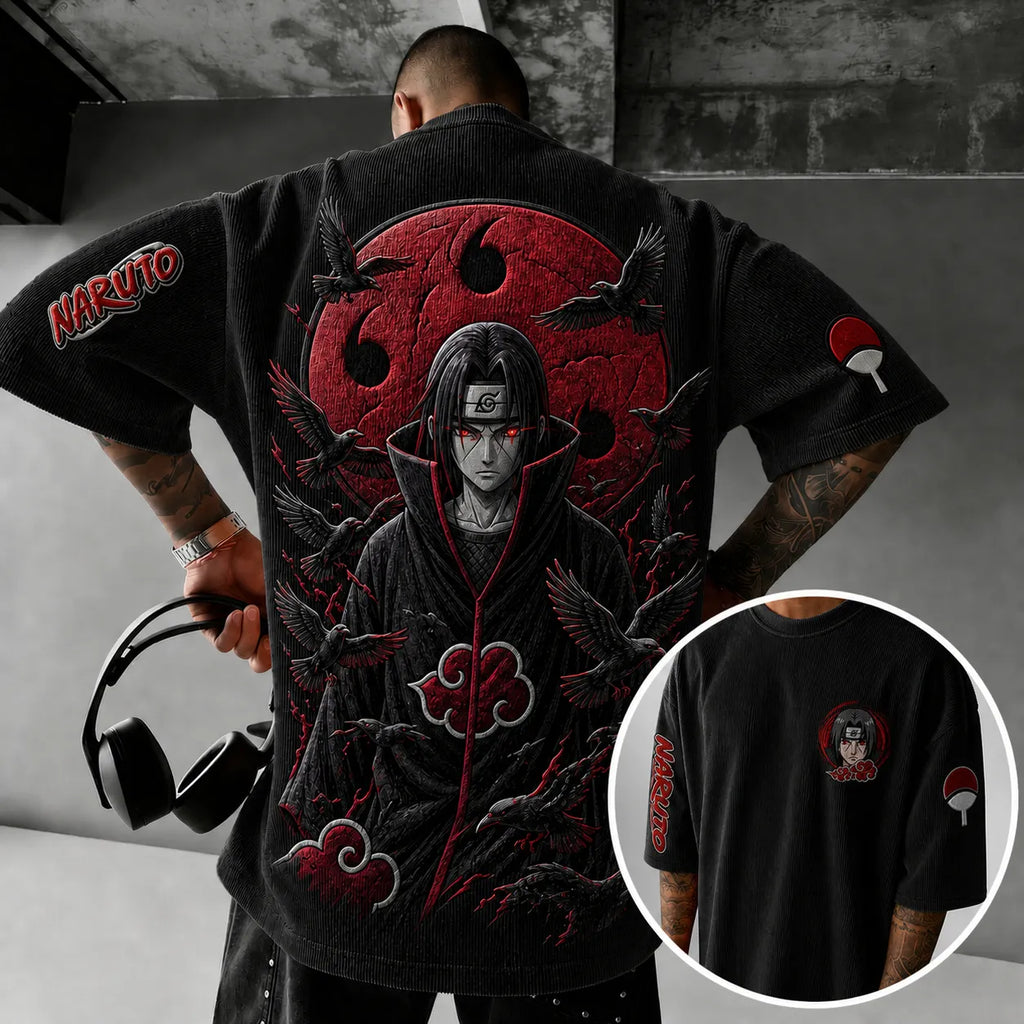 Naruto Unisex Anime-Style Retro Corduroy Oversized T-Shirt