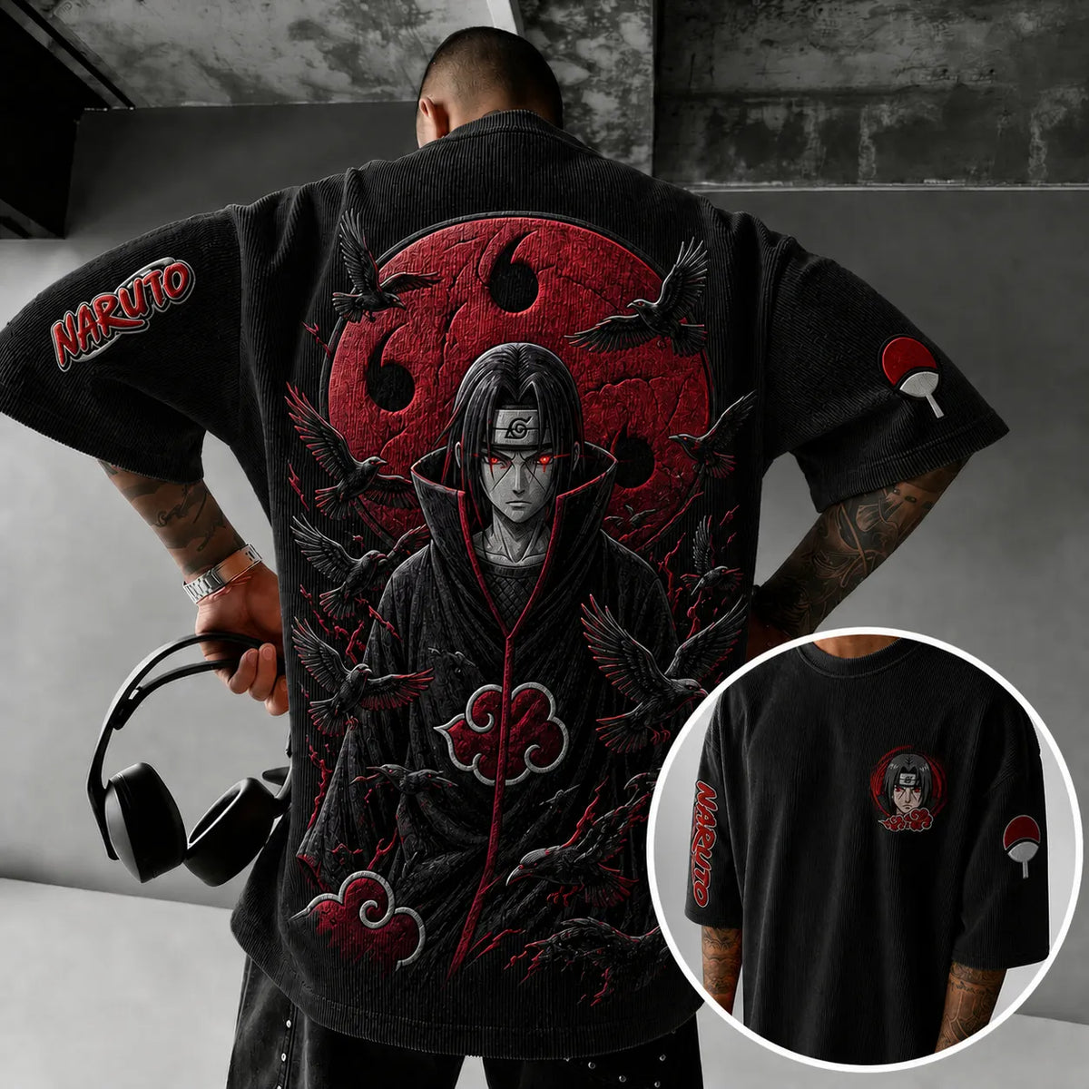 Naruto Unisex Anime-Style Retro Corduroy Oversized T-Shirt