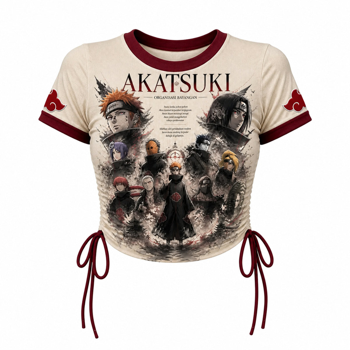 Naruto Women's Slim-Fit Short-Sleeve T-Shirt With Anime Print And Side Drawstrings