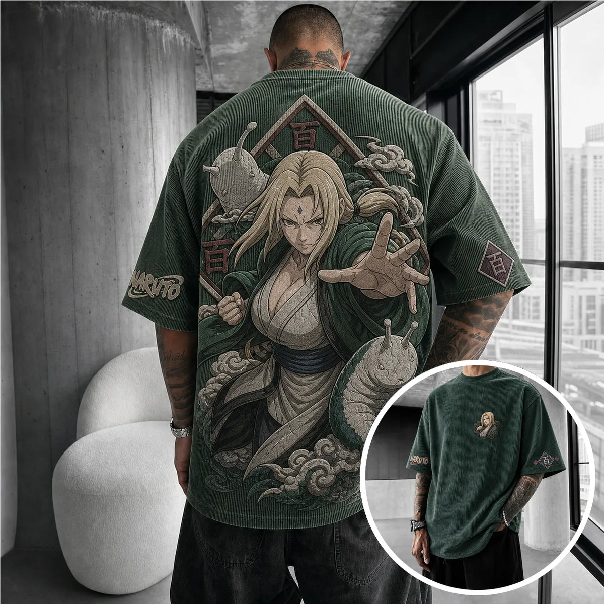 Naruto Unisex Anime-Style Retro Corduroy Oversized T-Shirt