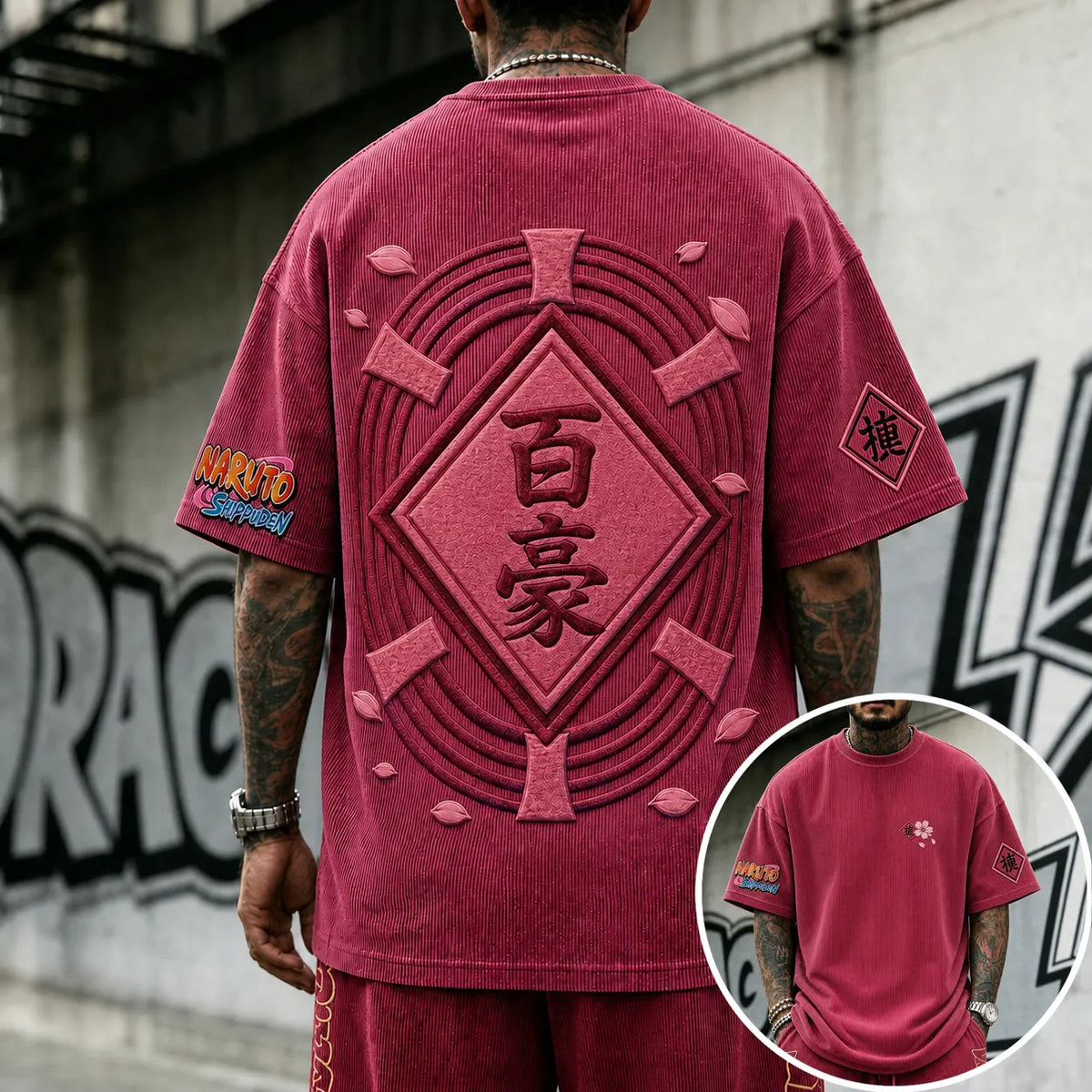 Naruto Unisex Anime-Style Retro Corduroy Oversized T-Shirt