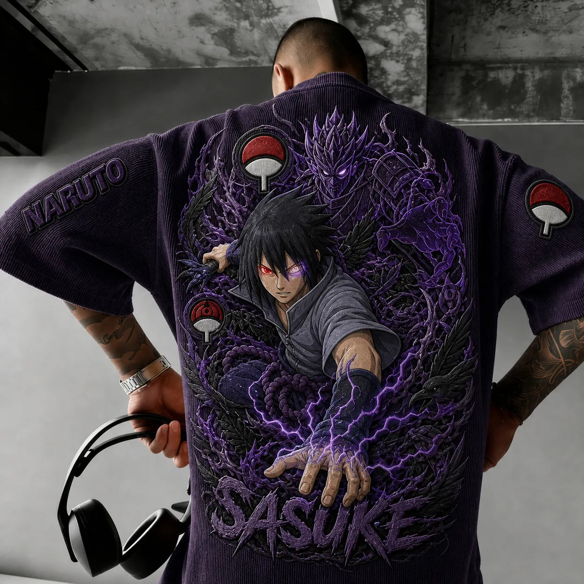 Naruto Unisex Anime-Style Retro Corduroy Oversized T-Shirt