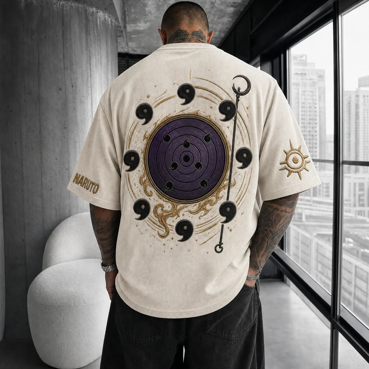 Naruto Unisex Anime-Style Retro Corduroy Oversized T-Shirt