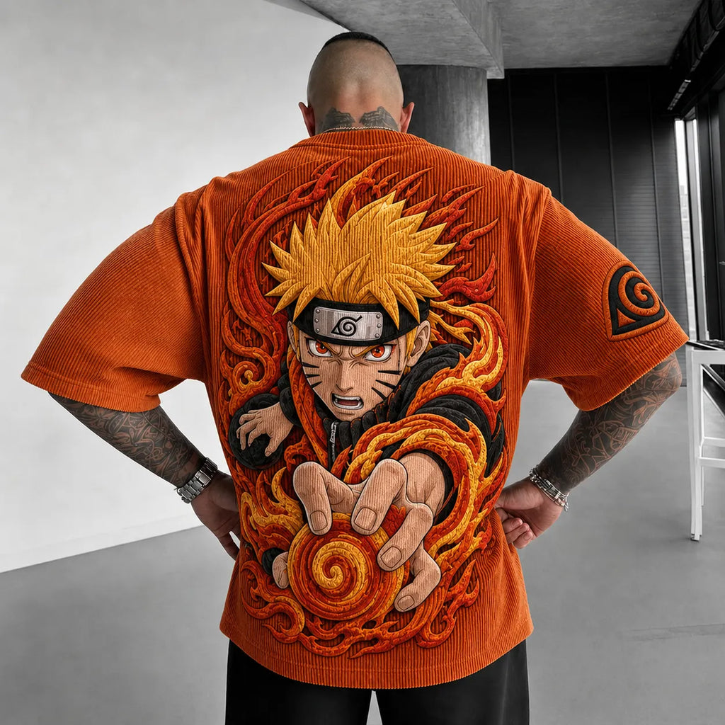 Naruto Unisex Anime-Style Retro Corduroy Oversized T-Shirt