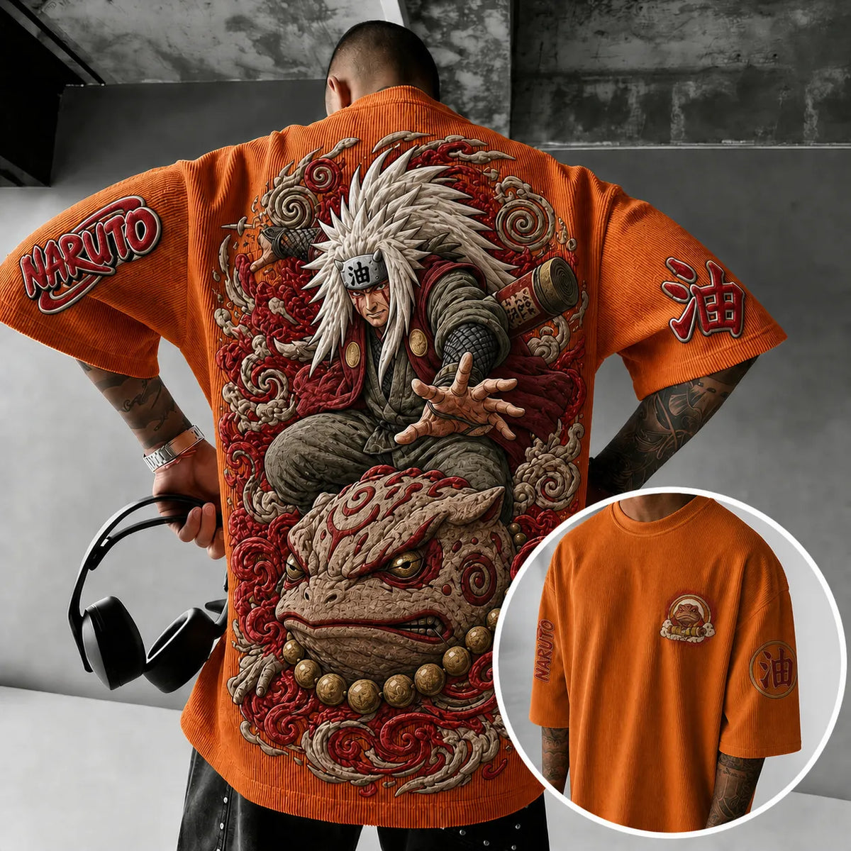 Naruto Unisex Anime-Style Retro Corduroy Oversized T-Shirt
