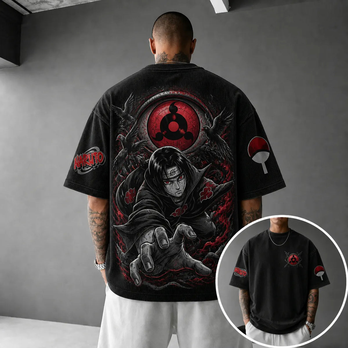 Naruto Unisex Anime-Style Retro Corduroy Oversized T-Shirt