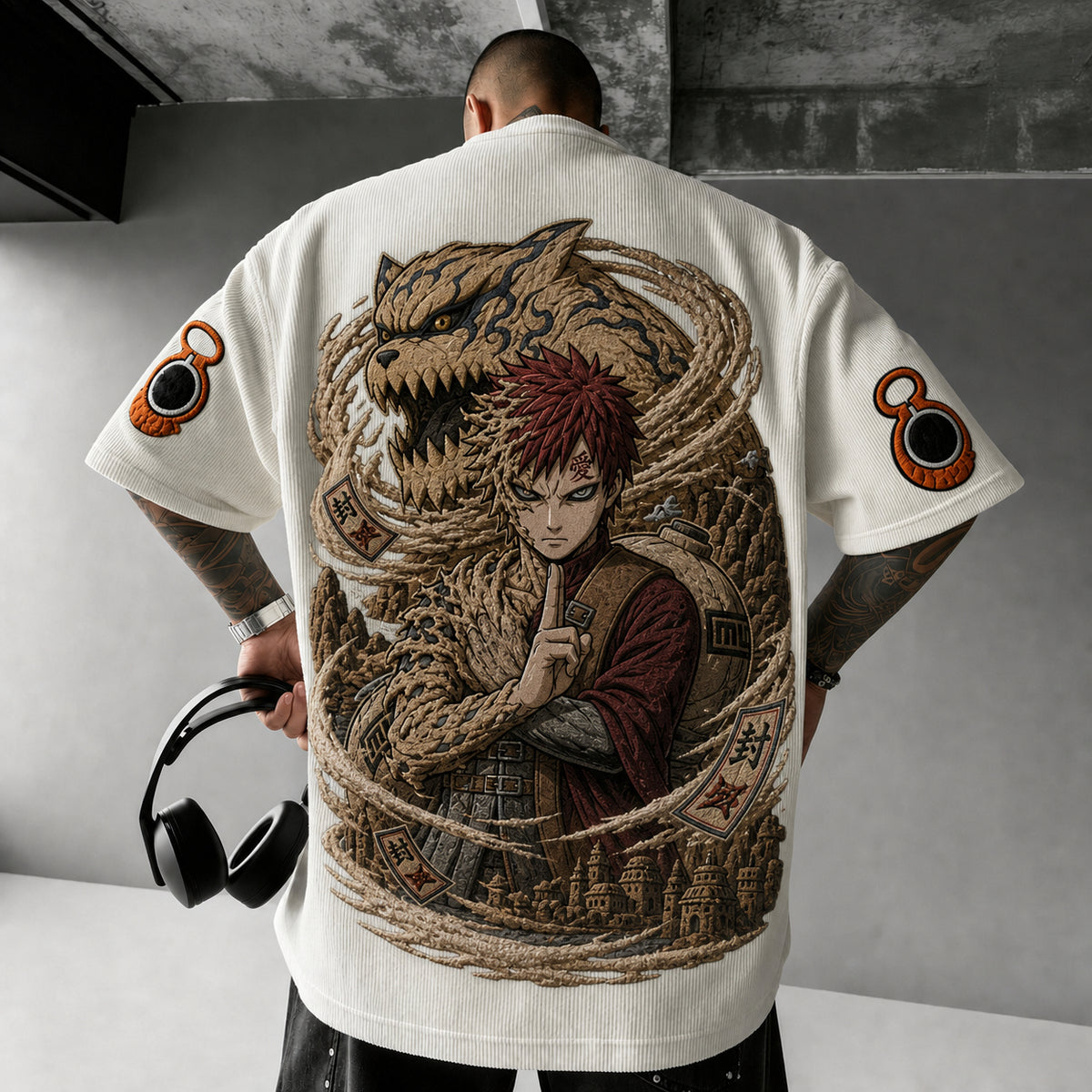 Naruto Unisex Oversized Anime-Print Vertical-Stripe Short-Sleeve T-Shirt