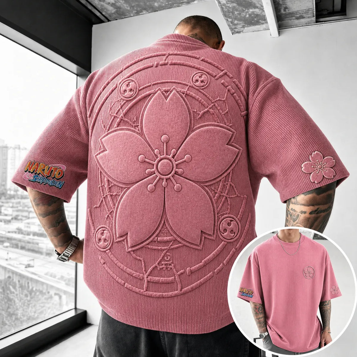 Naruto Unisex Anime-Style Retro Corduroy Oversized T-Shirt