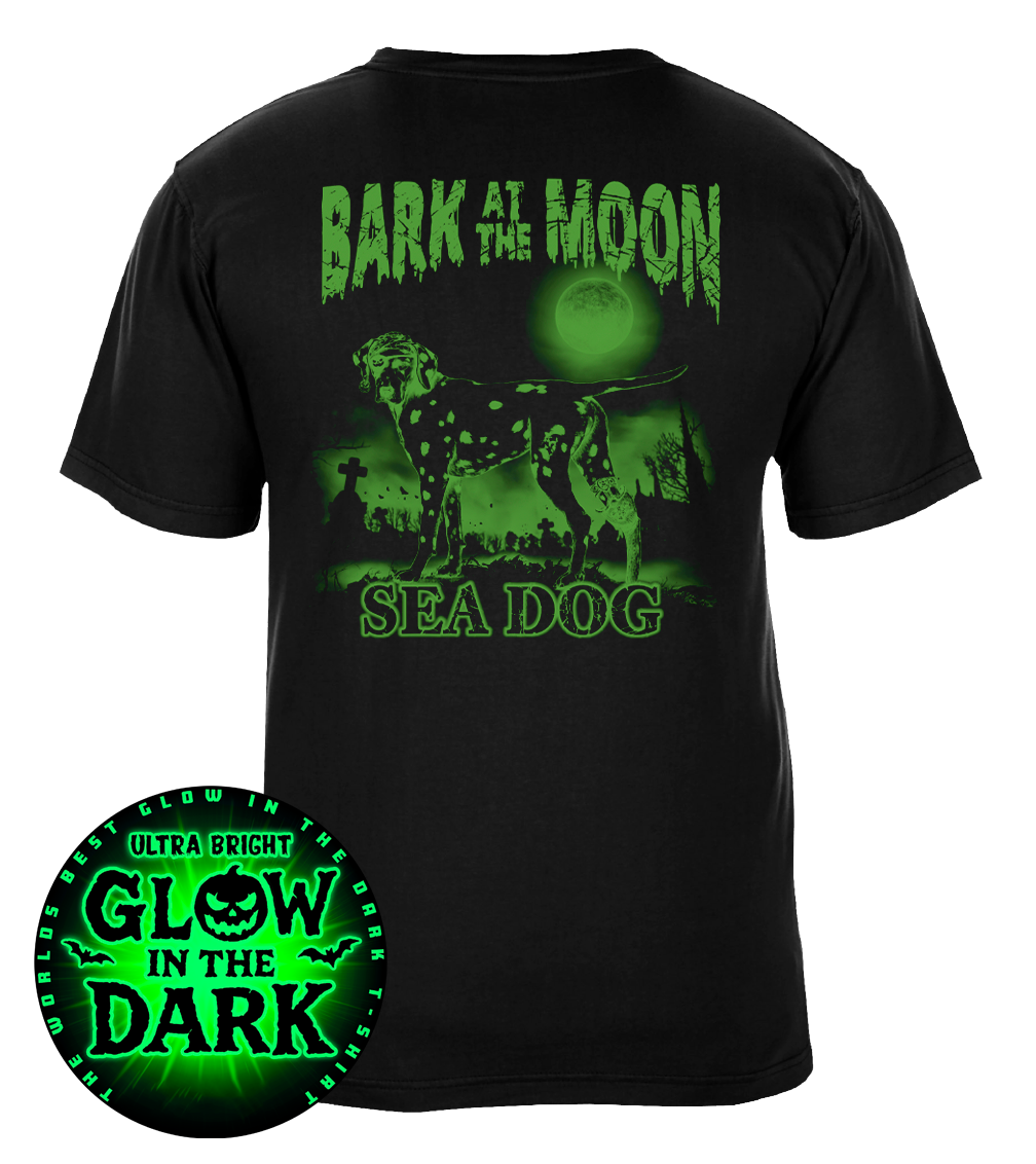 Bark at the Moon Glow in the Dark Spooky Pirate Dog Full Moon Graphic T-Shirt