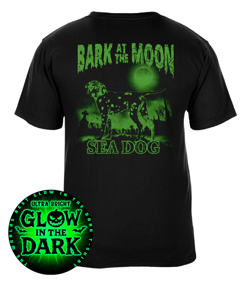 Bark at the Moon Glow in the Dark Spooky Pirate Dog Full Moon Graphic T-Shirt