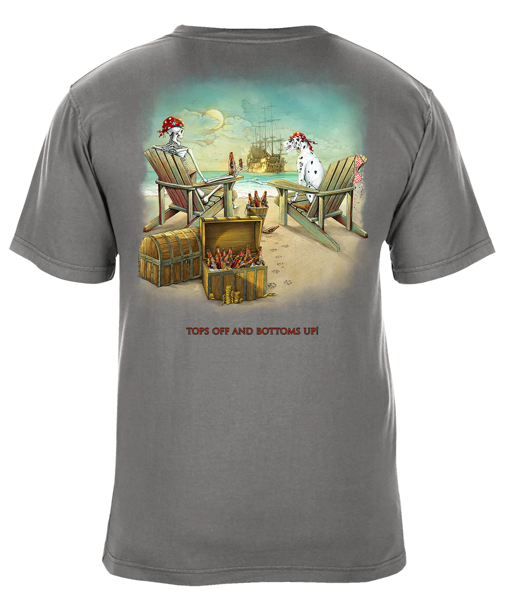 Tops Off Bottoms Up Pirate Beach Party Graphic T-Shirt - Available in 3 Colors