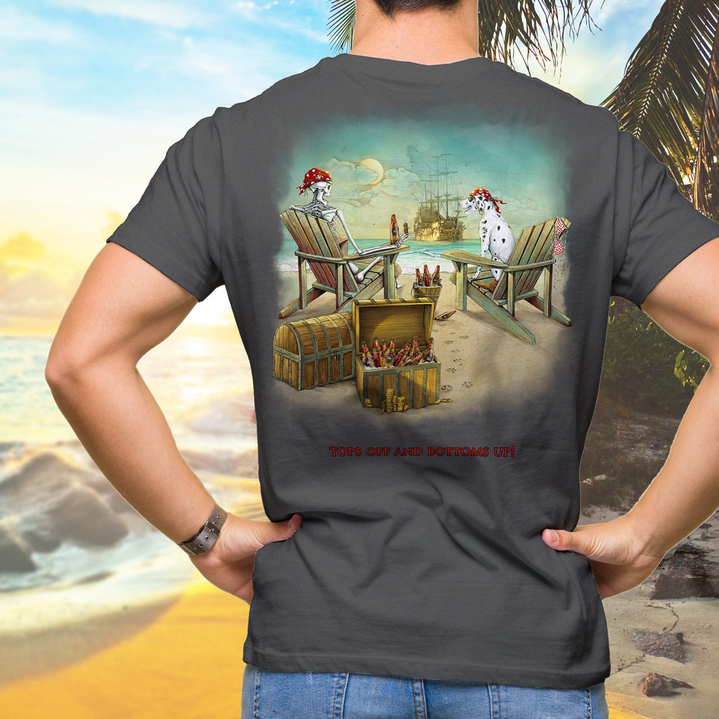 Tops Off Bottoms Up Pirate Beach Party Graphic T-Shirt - Available in 3 Colors