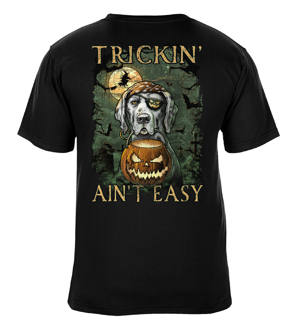 Trickin Ain't Easy Glow in the Dark Halloween Trick or Treat Pirate Dog Graphic T-Shirt