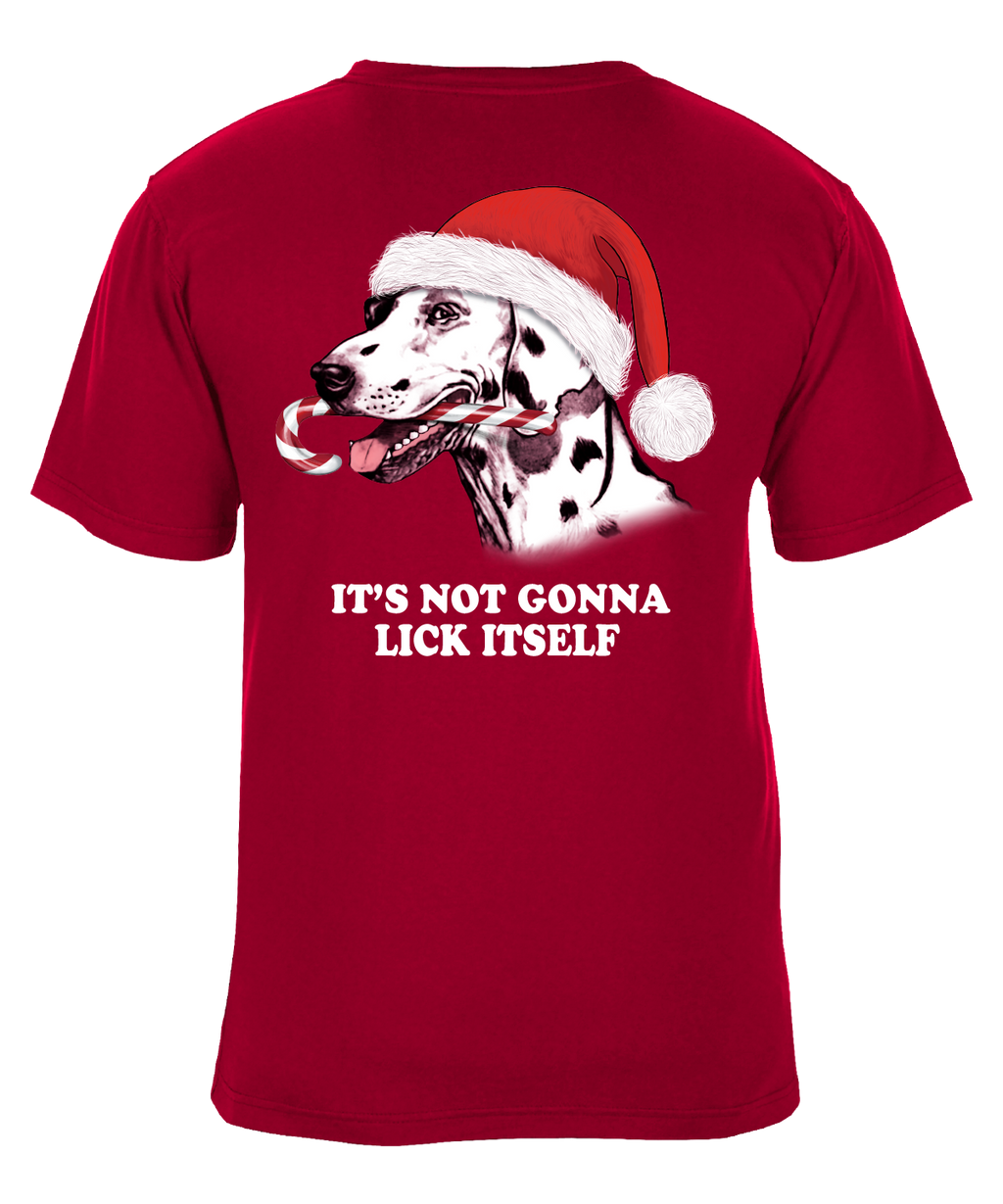 It's Not Gonna Lick Itself Funny Christmas Holiday Dog Candy Cane Graphic T-Shirt