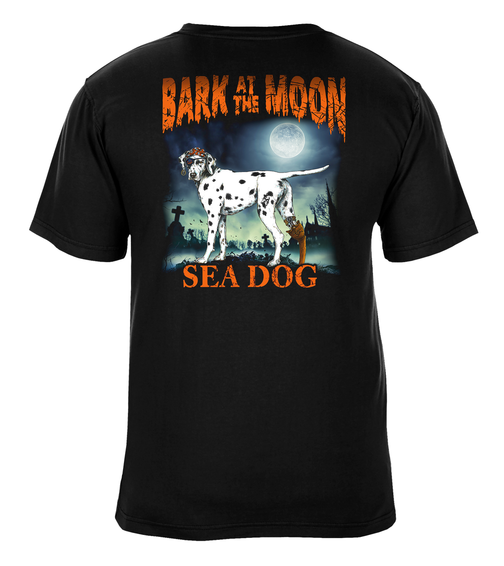 Bark at the Moon Glow in the Dark Spooky Pirate Dog Full Moon Graphic T-Shirt