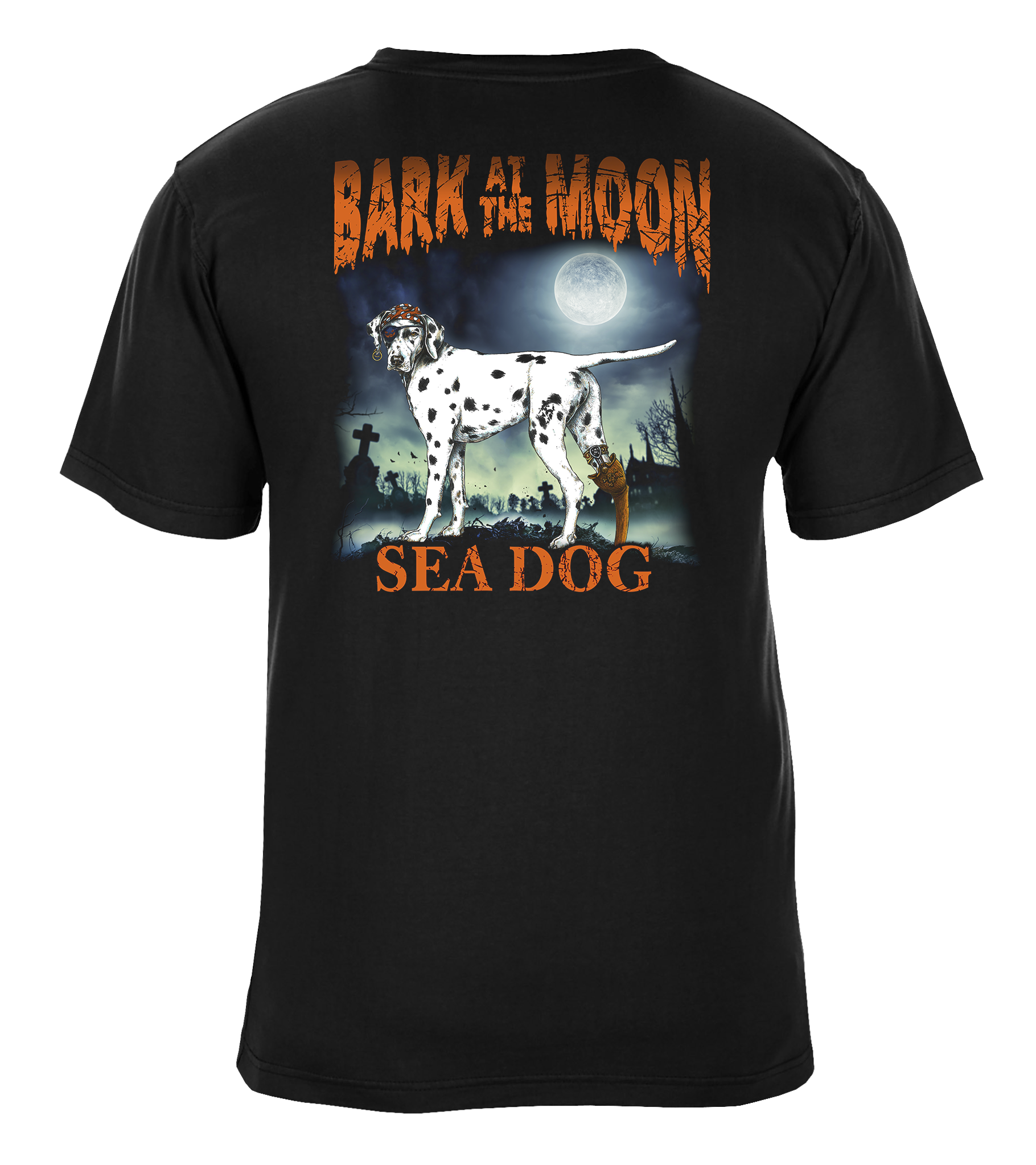 Bark at the Moon Glow in the Dark Spooky Pirate Dog Full Moon Graphic T-Shirt