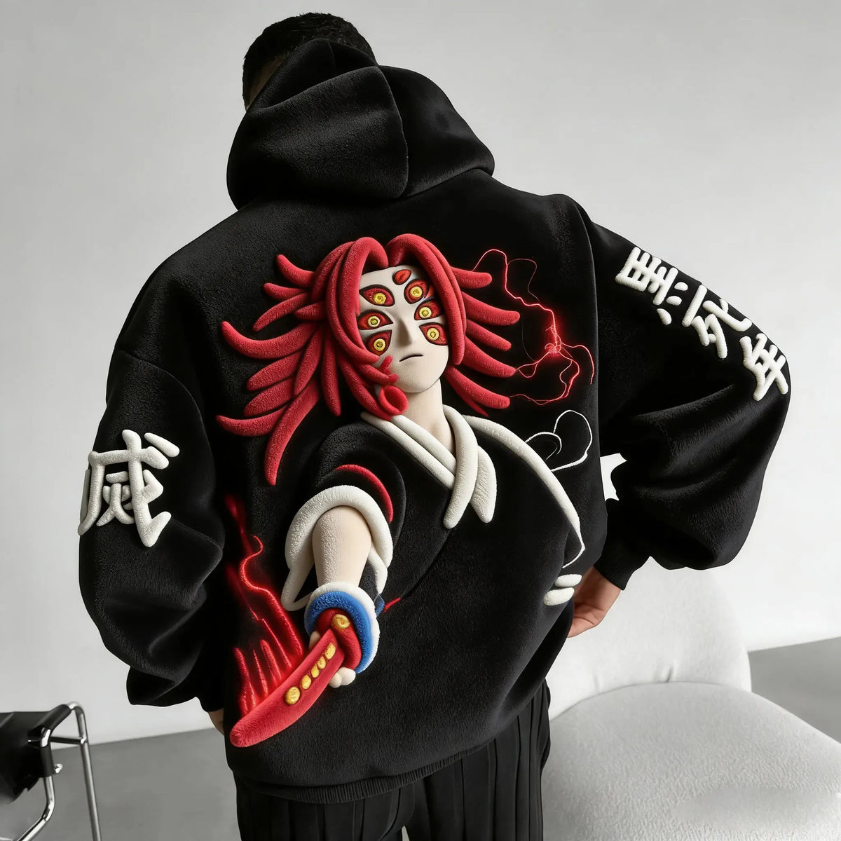 Demon Slayer Color-blocked Corduroy Hooded Sweatshirt