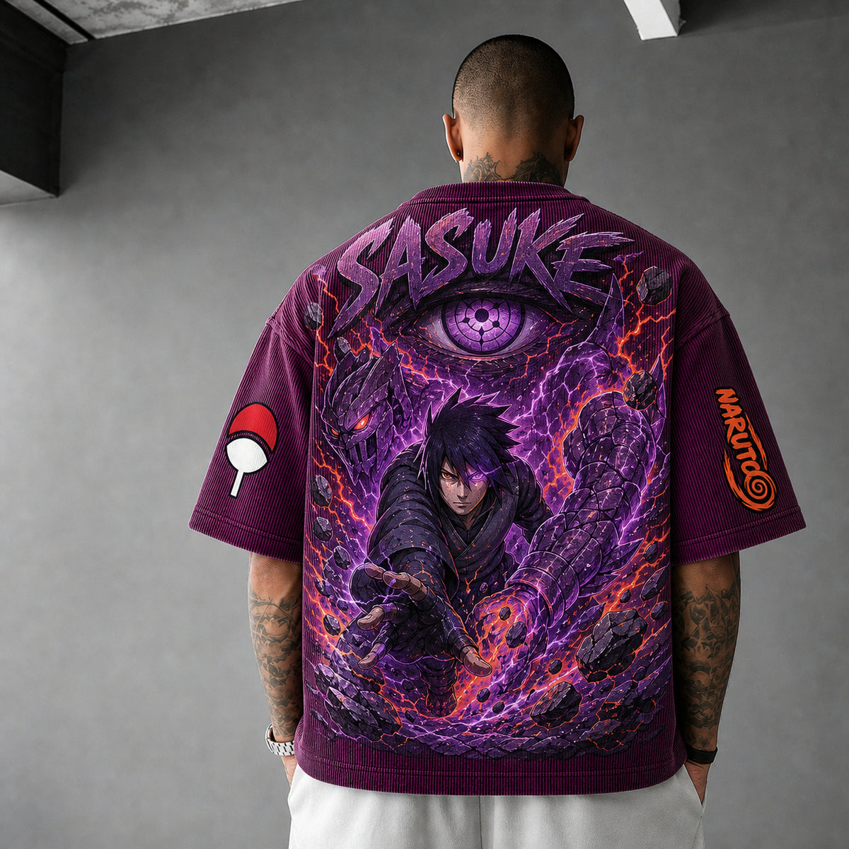Naruto Unisex Anime-Style Retro Corduroy Oversized T-Shirt