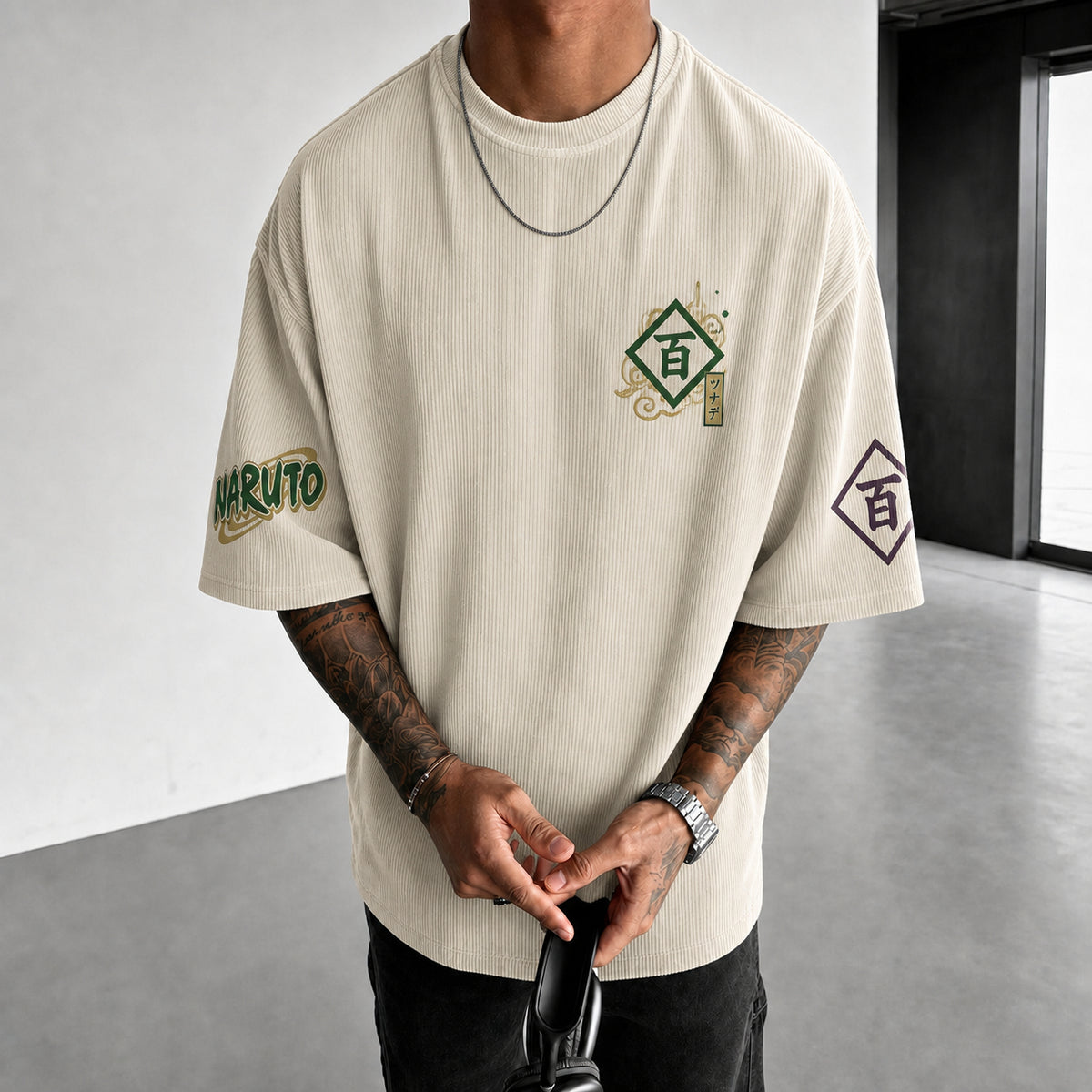 Naruto Unisex Anime-Style Retro Corduroy Oversized T-Shirt