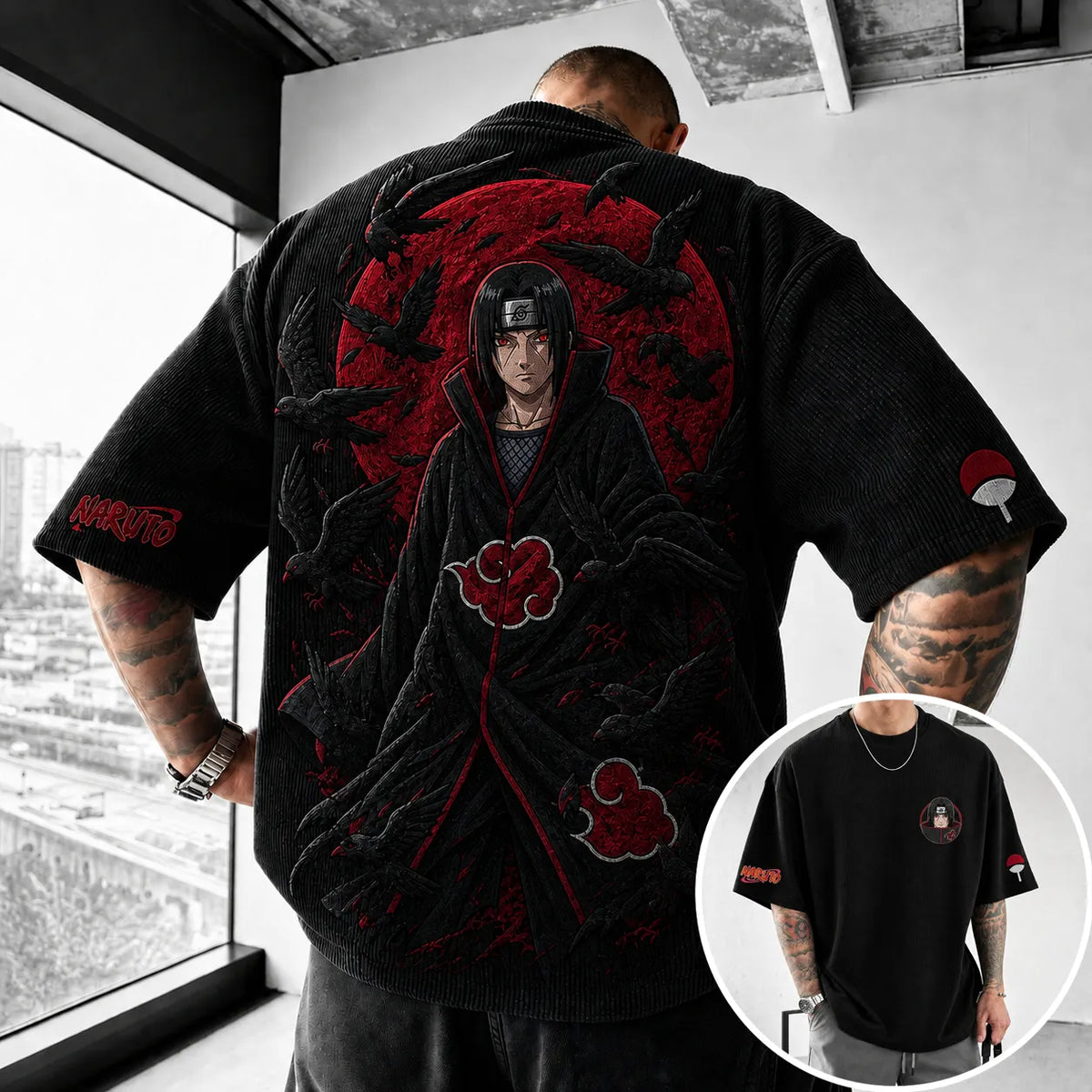 Naruto Unisex Anime-Style Retro Corduroy Oversized T-Shirt