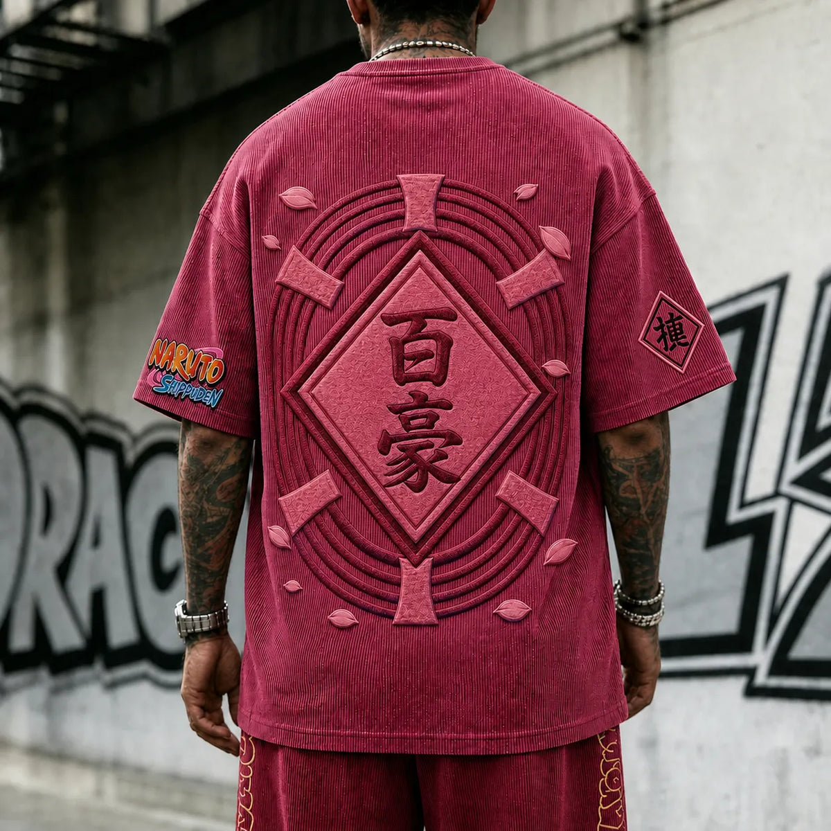 Naruto Unisex Anime-Style Retro Corduroy Oversized T-Shirt