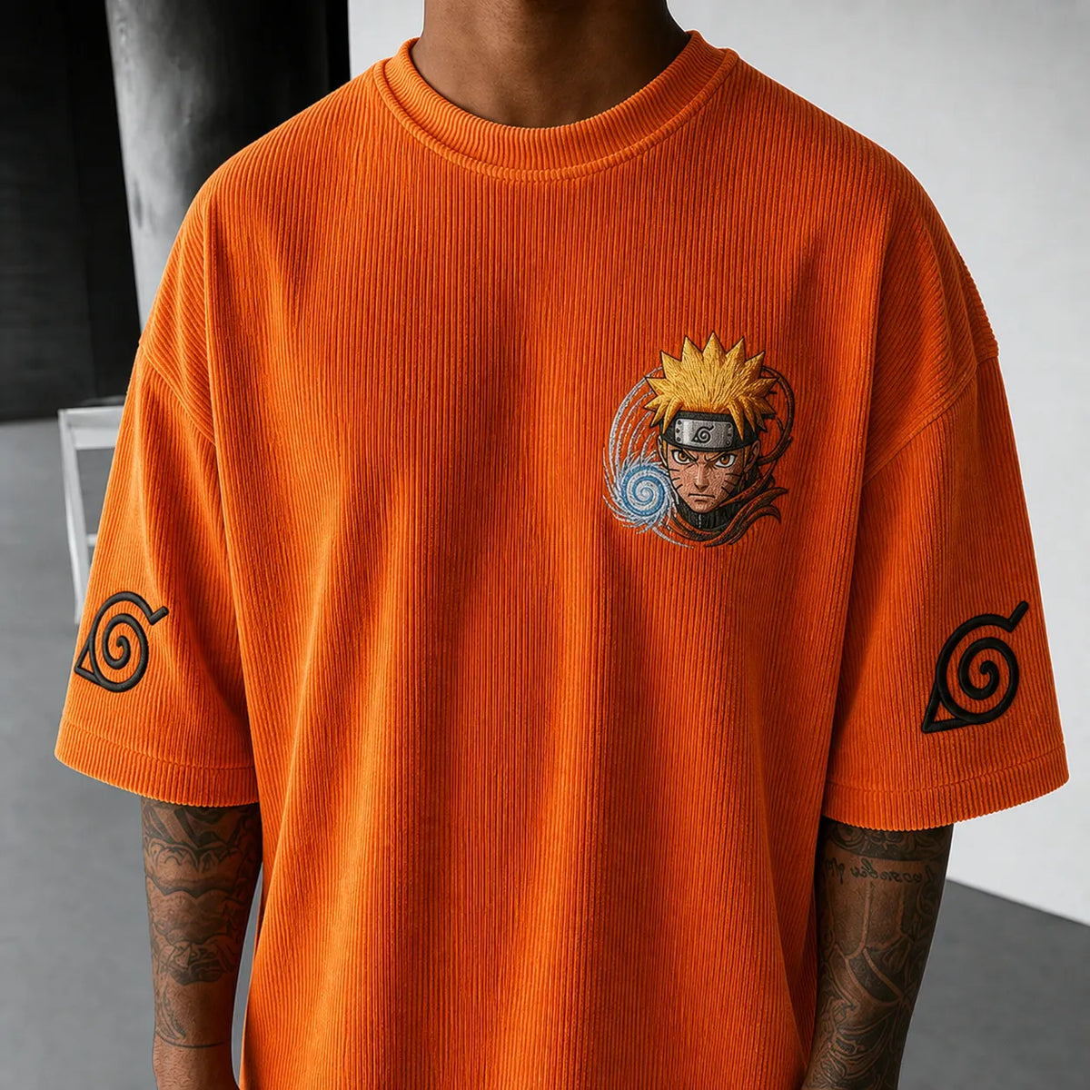 Naruto Unisex Oversized Anime-Print Vertical-Stripe Short-Sleeve T-Shirt