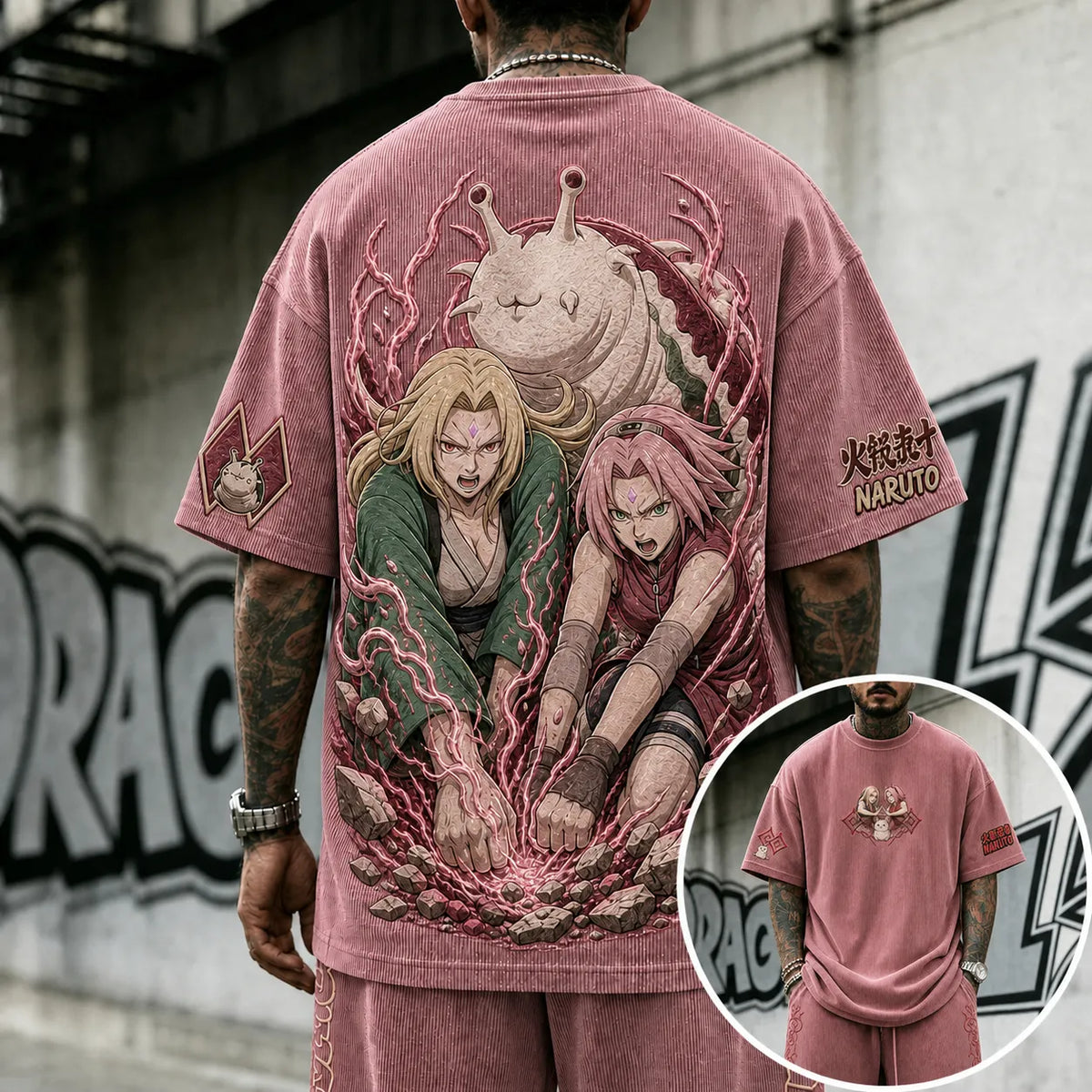 Naruto Unisex Anime-Style Retro Corduroy Oversized T-Shirt