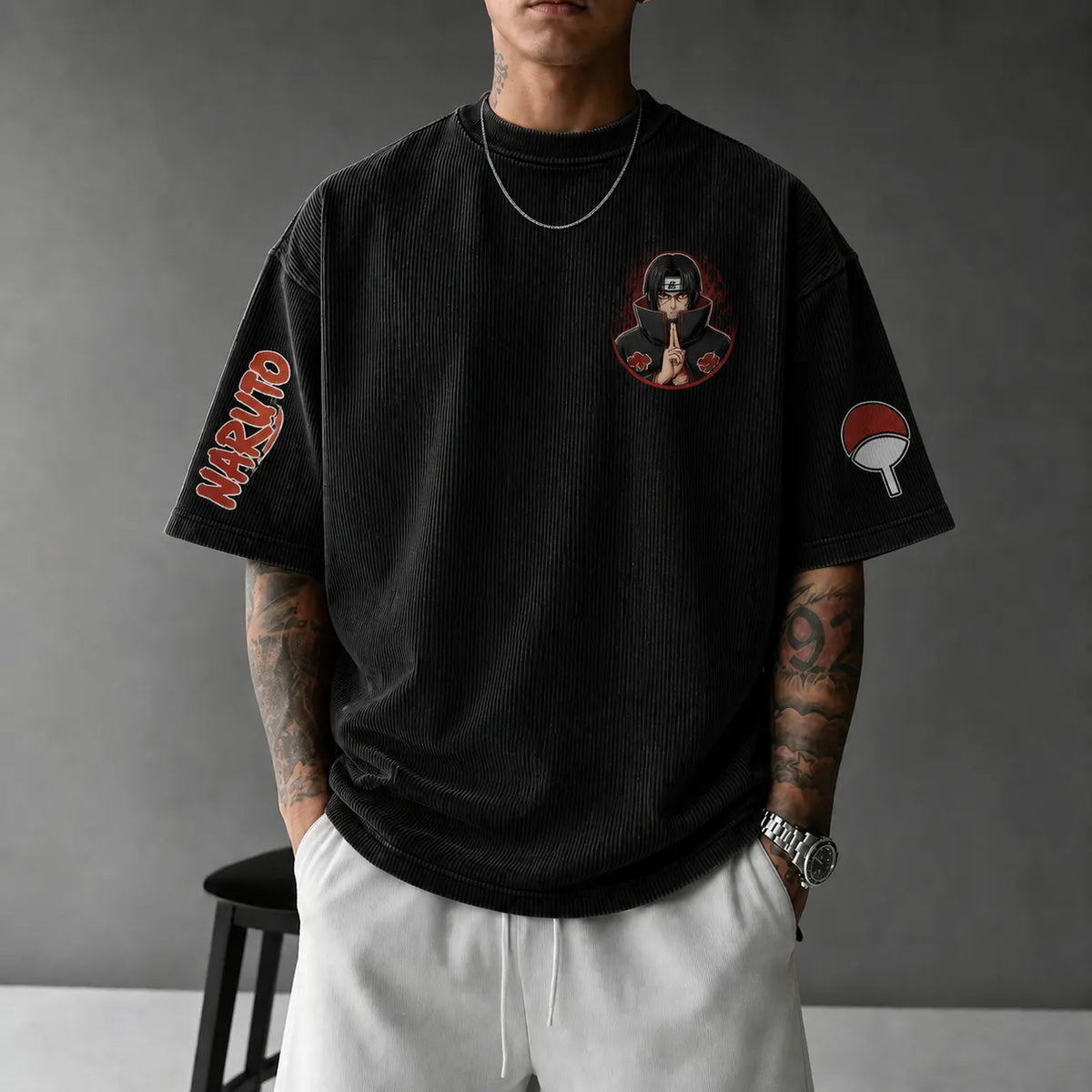 Naruto Unisex Anime-Style Retro Corduroy Oversized T-Shirt