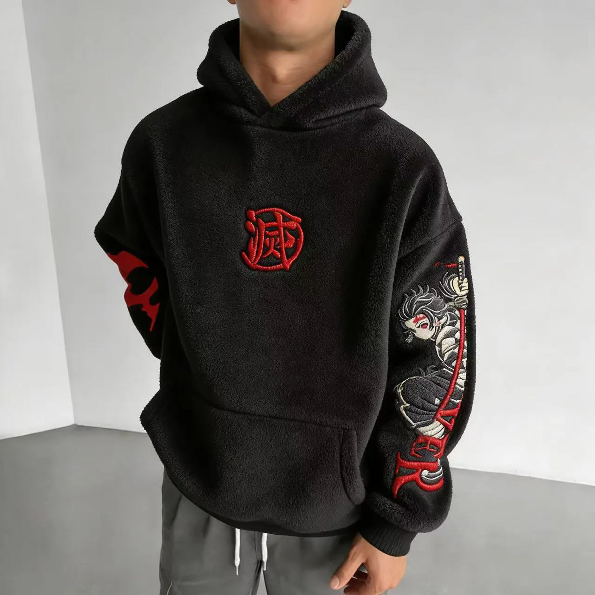 Demon Slayer Color-blocked Corduroy Hooded Sweatshirt