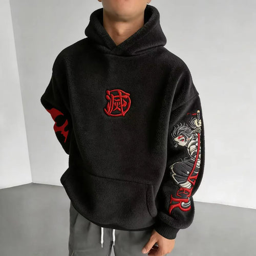 Demon Slayer Color-blocked Corduroy Hooded Sweatshirt