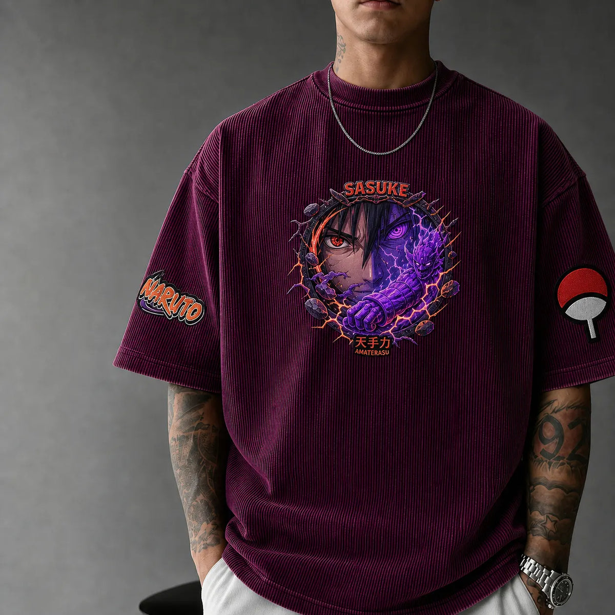 Naruto Unisex Anime-Style Retro Corduroy Oversized T-Shirt