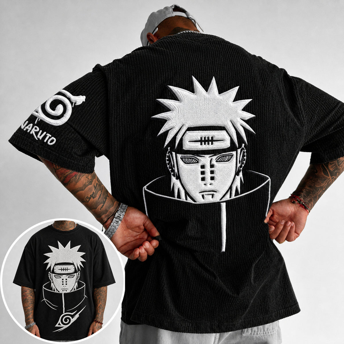 Naruto Unisex Anime-Style Retro Corduroy Oversized T-Shirt