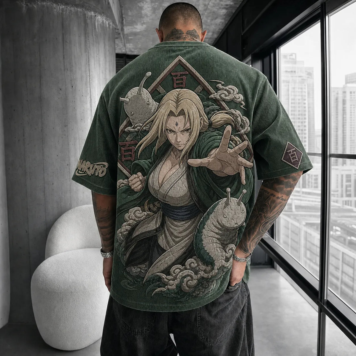 Naruto Unisex Anime-Style Retro Corduroy Oversized T-Shirt